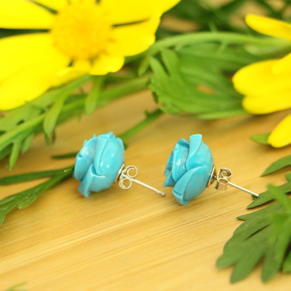 925 Sterling silver rose earrings 15mm - Picture 6 of 7